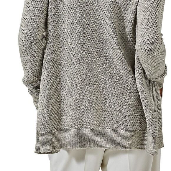 Ralph Lauren Gray Cashmere V-Neck Metallic Herringbone Knit Cardigan Sweater - Picture 13 of 16